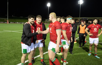 020224 - Wales v Scotland, U20 6 Nations 2024 - Wales players celebrate at the end of the match