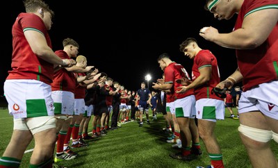 020224 - Wales v Scotland, U20 6 Nations 2024 - Wales players celebrate at the end of the match