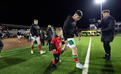 020224 - Wales v Scotland, U20 6 Nations 2024 - Harri Ackerman of Wales leads the team out at the start of the match