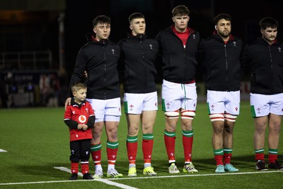 020224 - Wales v Scotland, U20 6 Nations 2024 - Wales players line up for the anthems