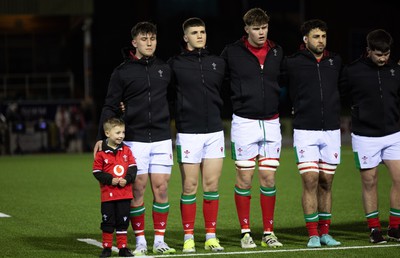 020224 - Wales v Scotland, U20 6 Nations 2024 - Wales players line up for the anthems