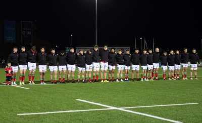 020224 - Wales v Scotland, U20 6 Nations 2024 - Wales players line up for the anthems