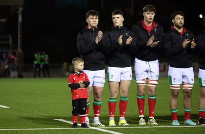 020224 - Wales v Scotland, U20 6 Nations 2024 - Wales players line up for the anthems