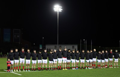 020224 - Wales v Scotland, U20 6 Nations 2024 - Wales players line up for the anthems