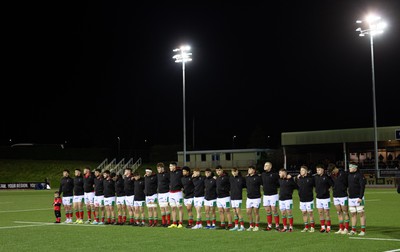 020224 - Wales v Scotland, U20 6 Nations 2024 - Wales players line up for the anthems