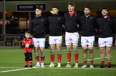 020224 - Wales v Scotland, U20 6 Nations 2024 - Wales players line up for the anthems