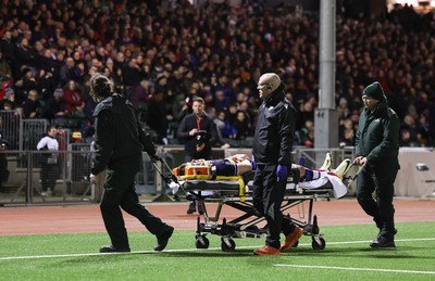 020224 - Wales v Scotland, U20 6 Nations 2024 - Tom Currie of Scotland receives treatment before being stretchered off