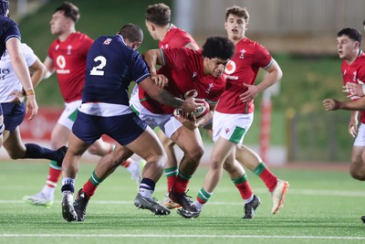 020224 - Wales v Scotland, U20 6 Nations 2024 - Jordan Morris of Wales charges forward