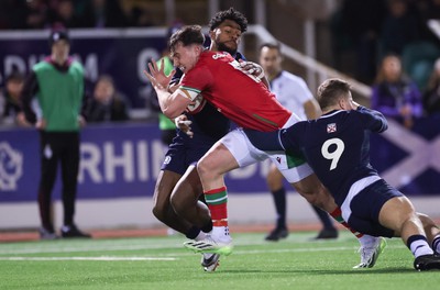 020224 - Wales v Scotland, U20 6 Nations 2024 - Harri Ackerman of Wales crashes through the Scottish defence