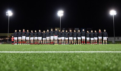 020224 - Wales v Scotland, U20 6 Nations 2024 - The Wales management lineup for the anthems