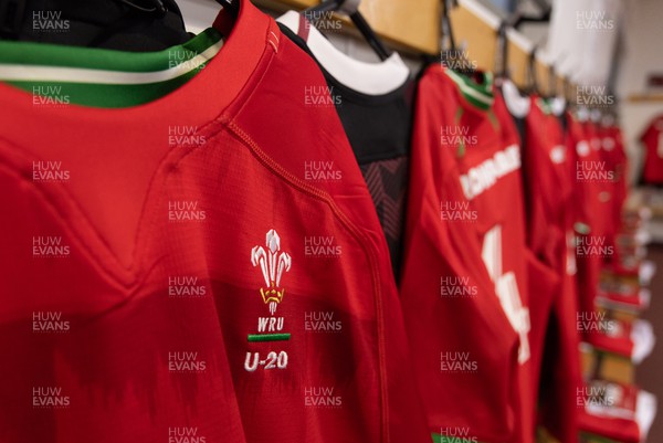 020224 - Wales v Scotland, U20 6 Nations 2024 - Wales shirts hang in the changing room ahead of the match