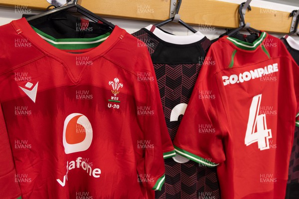 020224 - Wales v Scotland, U20 6 Nations 2024 - Wales shirts hang in the changing room ahead of the match