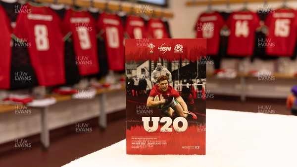 020224 - Wales v Scotland, U20 6 Nations 2024 - A match programme in the Wales changing room ahead of the match