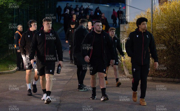 020224 - Wales v Scotland, U20 6 Nations 2024 - The Wales team arrive at Stadium CSM ahead of the match