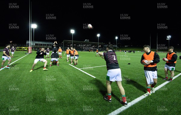 020224 - Wales v Scotland, U20 6 Nations 2024 - The Wales team warm up ahead of the match