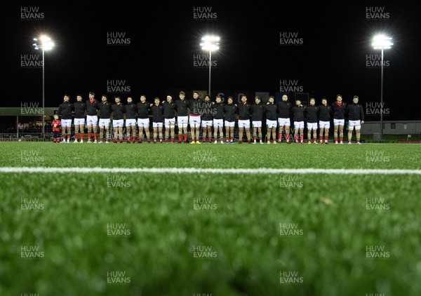 020224 - Wales v Scotland, U20 6 Nations 2024 - The Wales team lineup for the anthems