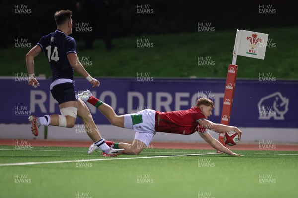020224 - Wales v Scotland, U20 6 Nations 2024 - Walker Price of Wales dives in to score try