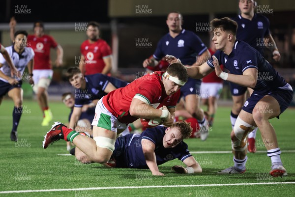 020224 - Wales v Scotland, U20 6 Nations 2024 - Morgan Morse of Wales powers through to score try