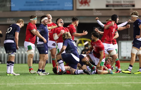 020224 - Wales v Scotland, U20 6 Nations 2024 - Wales players celebrate on the final whistle