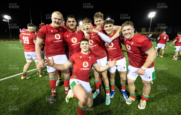 020224 - Wales v Scotland, U20 6 Nations 2024 - Wales players celebrate at the end of the match