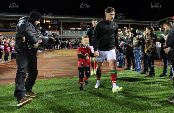 020224 - Wales v Scotland, U20 6 Nations 2024 - Harri Ackerman of Wales leads the team out at the start of the match