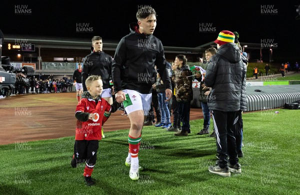 020224 - Wales v Scotland, U20 6 Nations 2024 - Harri Ackerman of Wales leads the team out at the start of the match