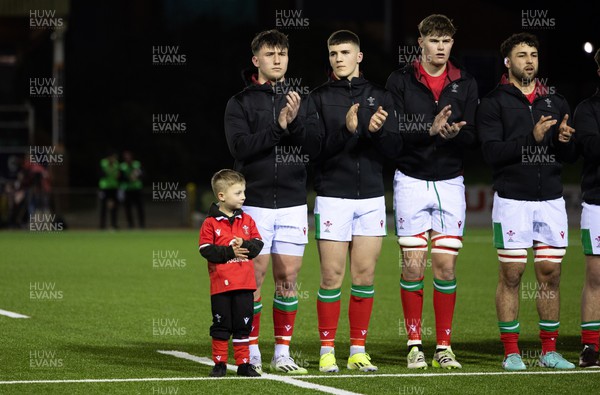 020224 - Wales v Scotland, U20 6 Nations 2024 - Wales players line up for the anthems