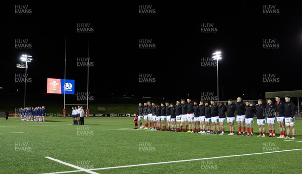 020224 - Wales v Scotland, U20 6 Nations 2024 - The teams lineup for the anthems