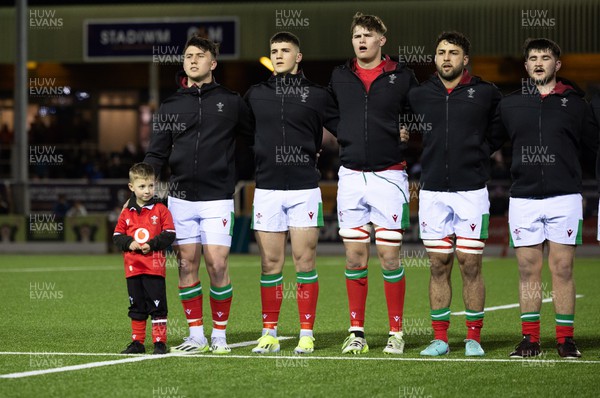 020224 - Wales v Scotland, U20 6 Nations 2024 - Wales players line up for the anthems