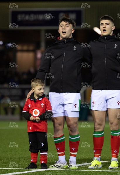 020224 - Wales v Scotland, U20 6 Nations 2024 - Wales players line up for the anthems