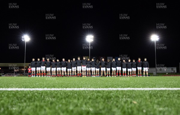 020224 - Wales v Scotland, U20 6 Nations 2024 - The Wales management lineup for the anthems