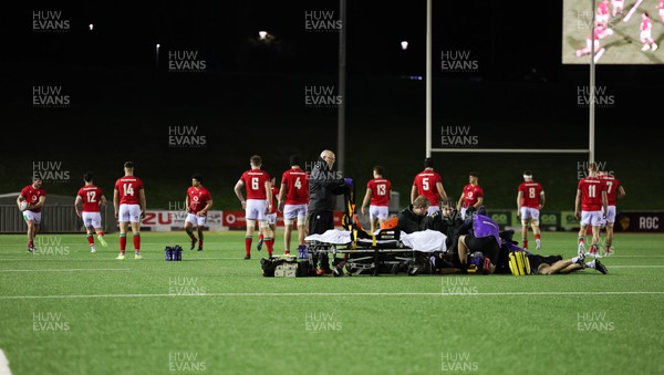 020224 - Wales v Scotland, U20 6 Nations 2024 - Tom Currie of Scotland receives treatment before being stretchered off