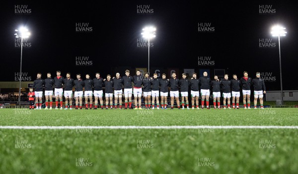 020224 - Wales v Scotland, U20 6 Nations 2024 - The Wales management lineup for the anthems