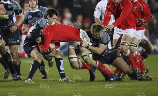 08.02.08 ... Wales U20 v Scotland U20, Newport -  Wales' Josh Turnbull is tackled short of the line 