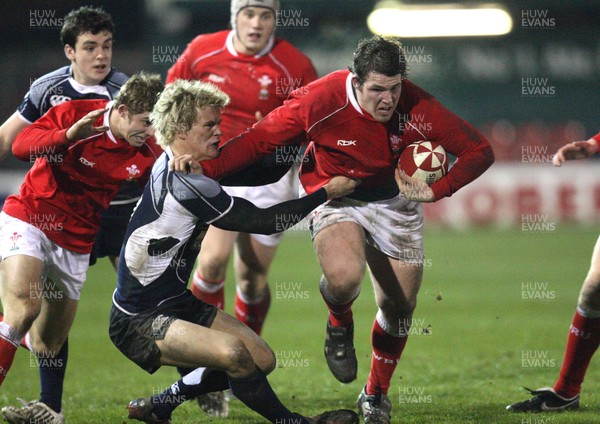 08.02.08 ... Wales U20 v Scotland U20, Newport -  Wales' Ryan Bevington hands off Scotlands' Chris Kinloch 