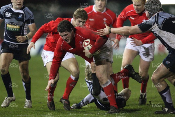 08.02.08 ... Wales U20 v Scotland U20, Newport -  Wales' Ryan Bevington is brought down just short of the line 