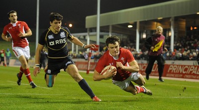 100212 - Wales Under 20 v Scotland Under 20 - Under 20 Six Nations -Luke Morgan of Wales scores try