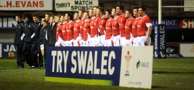 12.02.10 - Wales Under 20 v Scotland Under 20 - Under 20 Six Nations - Wales players line up for the national anthems. 