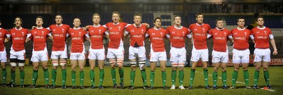 12.02.10 - Wales Under 20 v Scotland Under 20 - Under 20 Six Nations - Wales players line up for the national anthems. 