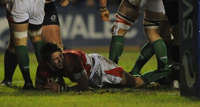 12.02.10 - Wales Under 20 v Scotland Under 20 - Under 20 Six Nations - Rhys Downes of Wales scores try. 