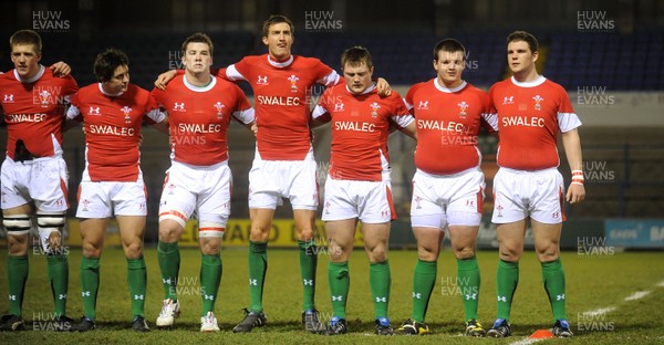 12.02.10 - Wales Under 20 v Scotland Under 20 - Under 20 Six Nations - Dan Watchurst, Simon Gardiner, Rhys Williams, Matthew Jarvis, Morgan Allen, Rhys Downes and Lloyd Peers of Wales. 