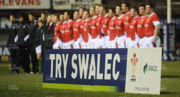 12.02.10 - Wales Under 20 v Scotland Under 20 - Under 20 Six Nations - Wales players line up for the national anthems. 