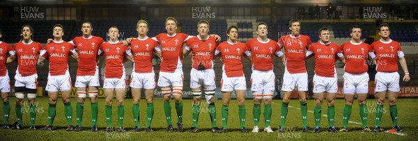 12.02.10 - Wales Under 20 v Scotland Under 20 - Under 20 Six Nations - Wales players line up for the national anthems. 