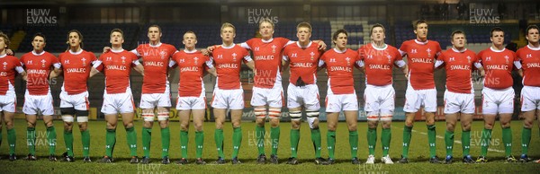 12.02.10 - Wales Under 20 v Scotland Under 20 - Under 20 Six Nations - Wales players line up for the national anthems. 
