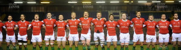12.02.10 - Wales Under 20 v Scotland Under 20 - Under 20 Six Nations - Wales players line up for the national anthems. 