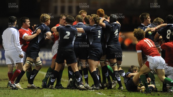 12.02.10 - Wales Under 20 v Scotland Under 20 - Under 20 Six Nations - Wales and Scotland players exchange blows. 