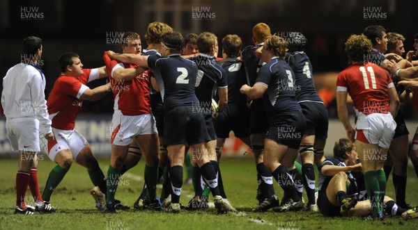12.02.10 - Wales Under 20 v Scotland Under 20 - Under 20 Six Nations - Wales and Scotland players exchange blows. 