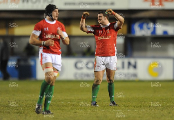 12.02.10 - Wales Under 20 v Scotland Under 20 - Under 20 Six Nations - Dan Watchurst of Wales celebrates win. 
