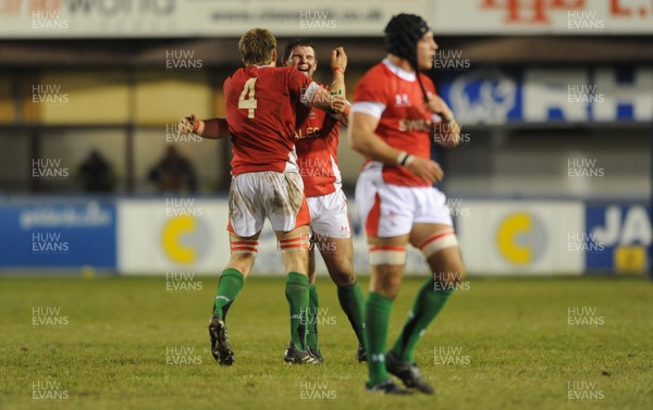 12.02.10 - Wales Under 20 v Scotland Under 20 - Under 20 Six Nations - Dan Watchurst of Wales celebrates win with Macauley Cook. 