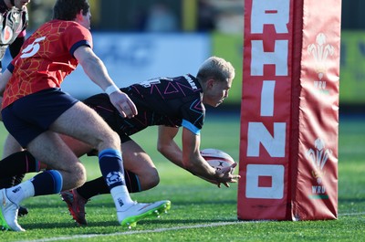 121225 - Wales U20 v Scotland U20, International Friendly - Evan Morris of Wales races in to score try
